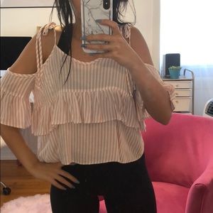 Striped cold shoulder top